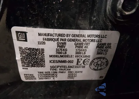 2021 Chevrolet Silverado 1500 Lt Trail Boss z USA, uszkodzony, nr VIN 1GCPYFEL6MZ153738